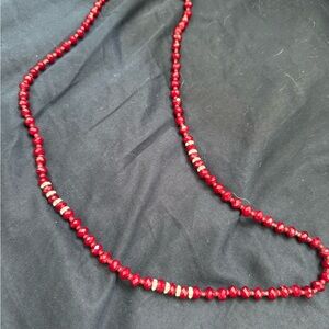 Banana Republic Red and Silver Beaded and Crystal Necklace